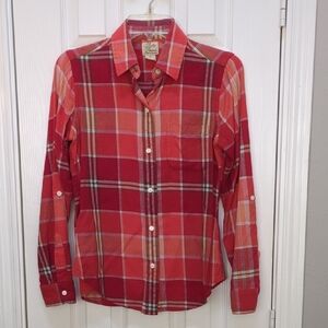 Lucky Brand Red and Orange Plaid Button Down Long Sleeve Shirt, Size XS/TP